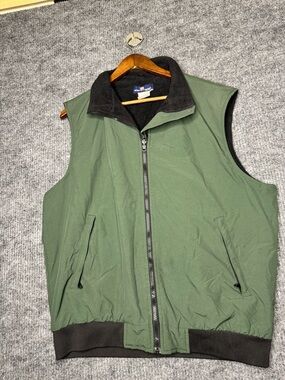 Vtg 1960s Sportsmaster Vest Mens Large Green Nylon Shell Fleece Lined USA Made